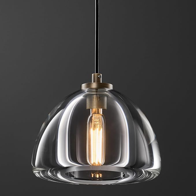 Crystal Pendant Light Kitchen Island: 7" Vintage Copper Hanging Lights above Dining Table - K9 Crystals Lighting over Kitchen Sink - Luxury Cylinder Pendants Light Fixtures Bulb Included for bedroom