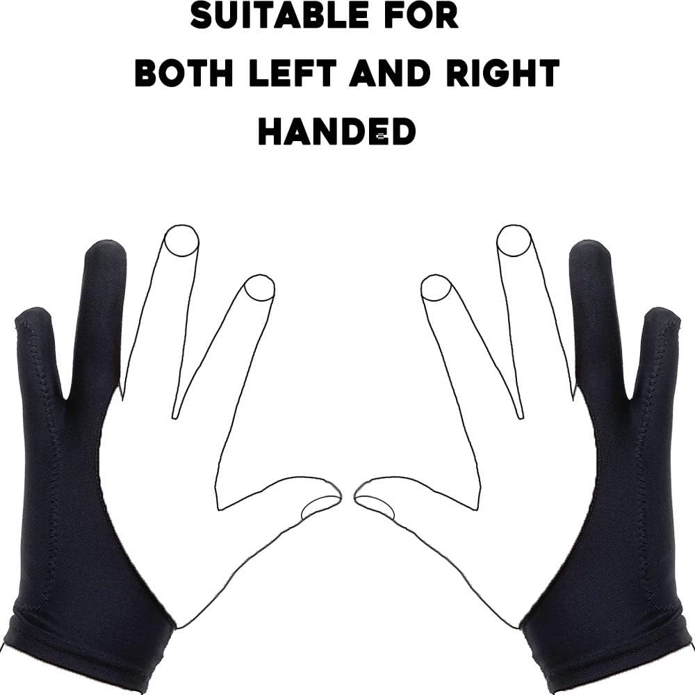 AKX Artist Glove, Palm Rejection Drawing Glove for Graphic Tablet, iPad - Smudge Guard, 2-Finger, Good for Left and Right Hand (Black, Large, 2 Pack)