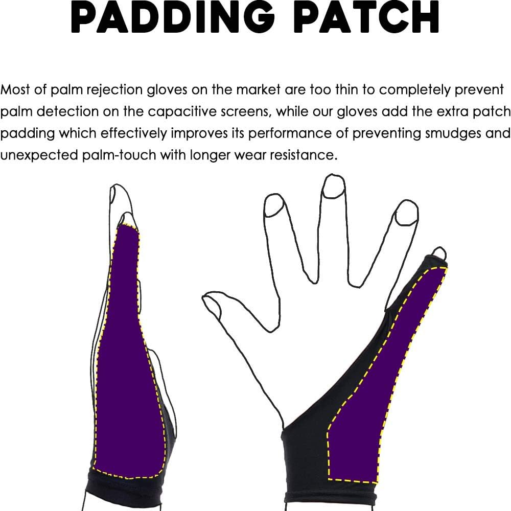 AKX Artist Drawing Glove XSmall - 2 Pack Palm Rejection for iPad - Smudge Guard, 1 Finger, Fingerless, Good for Left and Right Hand, Black | AK-010