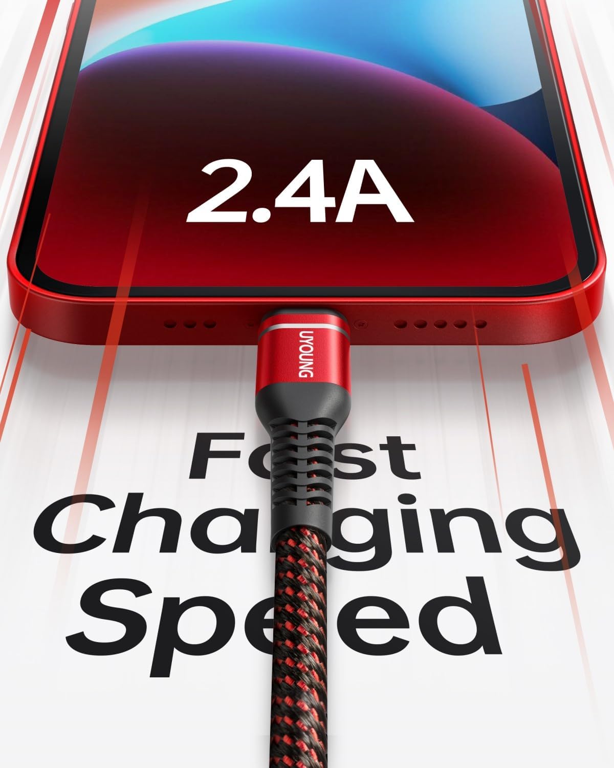 Short iPhone Charger 1FT 3Pack [Apple MFi Certified] USB to Lightning Cable Nylon Braided Heavy Duty Fast Charging Cord Compatible with iPhone 14/13/12/11/SE/X/XS/XR/8/7/6/6S/iPad - Red