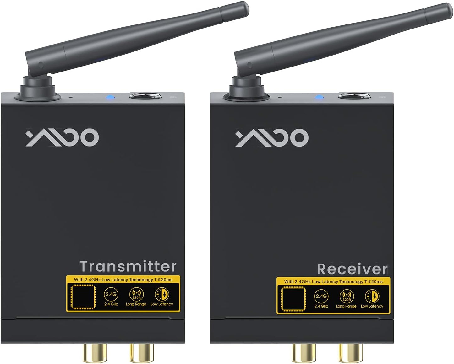 YMOO 2.4Ghz Wireless Audio Transmitter Receiver,192kHz/24bit HiFi Audio,20ms Ultra Low Latency,320ft Long Range RCA Jack Adapter for Speaker/soundbar to TV/PC/CD Player/Computer/Projector