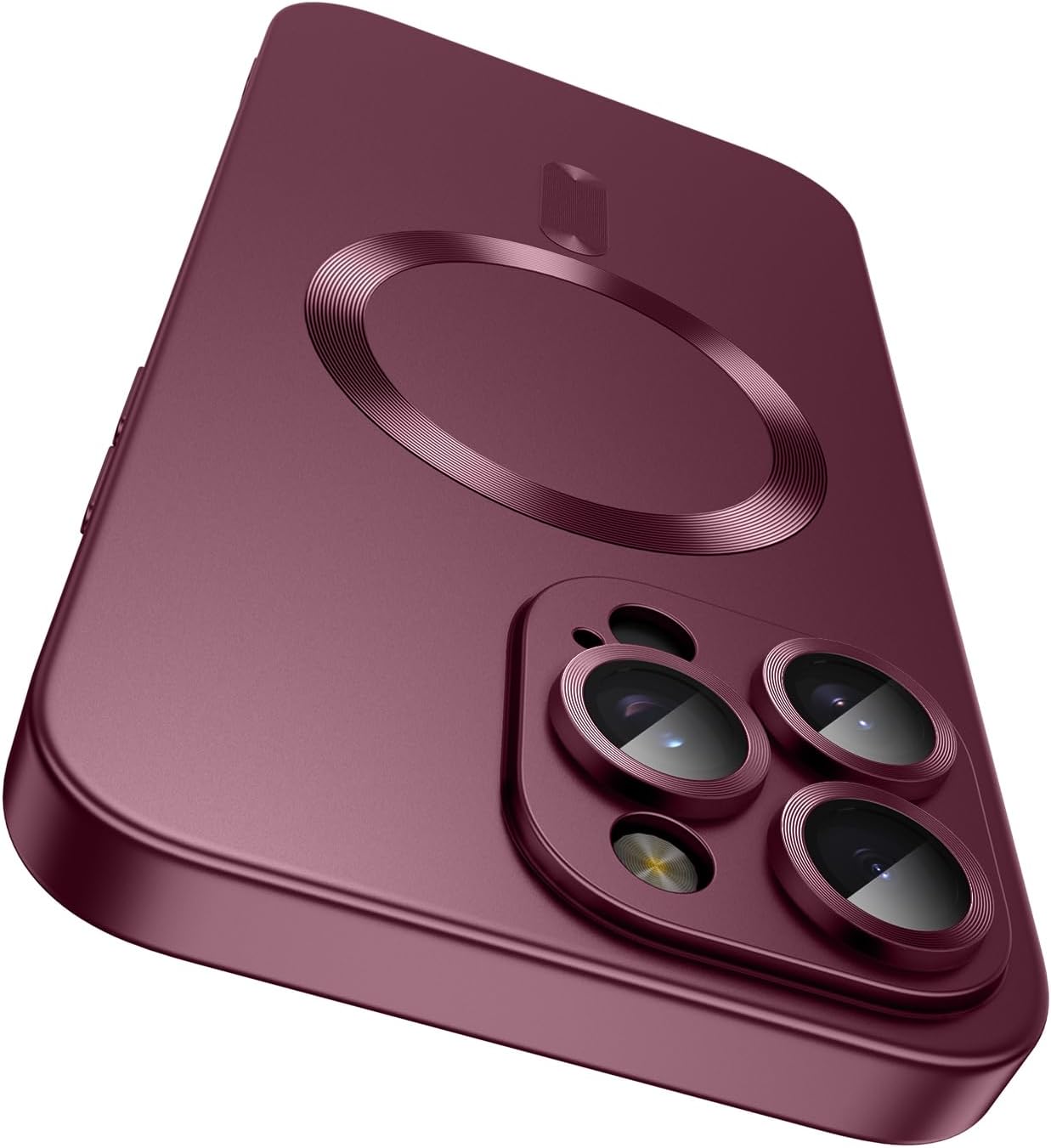 Magnetic for iPhone 15 Pro Max Case [Compatible with MagSafe][Built-in Camera Lens Protector] Slim Soft Silicone Bumper Shockproof Metallic Luster Phone Case (Burgundy)