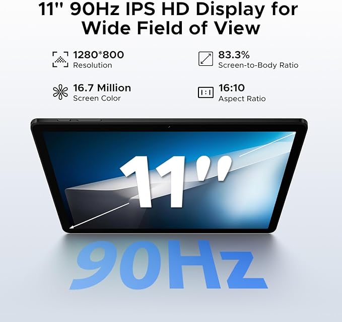 DOOGEE Tab A9+ 11 inch Tablet with 90Hz,8580mAh,20GB+64GB/2TB Octa Core Android Tablet,7.9mm Ultra Thin Gaming Tablets,13MP+5MP,Dual Speakers,Bluetooth 5.0,Face ID,5G WiFi,FM,Widevine L1,GPS,Black