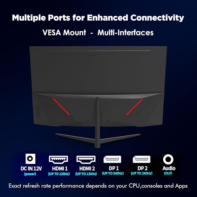 ZZA 32 Inch Curved Gaming Monitor, 240Hz High Refresh Rate, FHD 1920x1080P, Curved 1500R, HDMI 2.0/DP1.4, 1ms MPRT, HDR, FreeSync, VESA Compatible, Tilt Adjustable