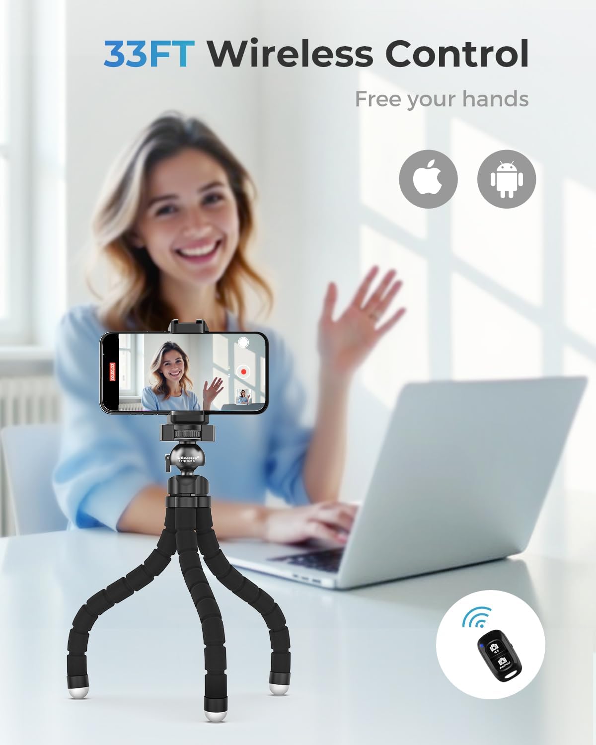 UBeesize Phone Tripod Pro S, Premium Flexible Phone Tripod with Wireless Remote, Mini Tripod Stand for Camera GoPro/Mobile (Upgraded), Black