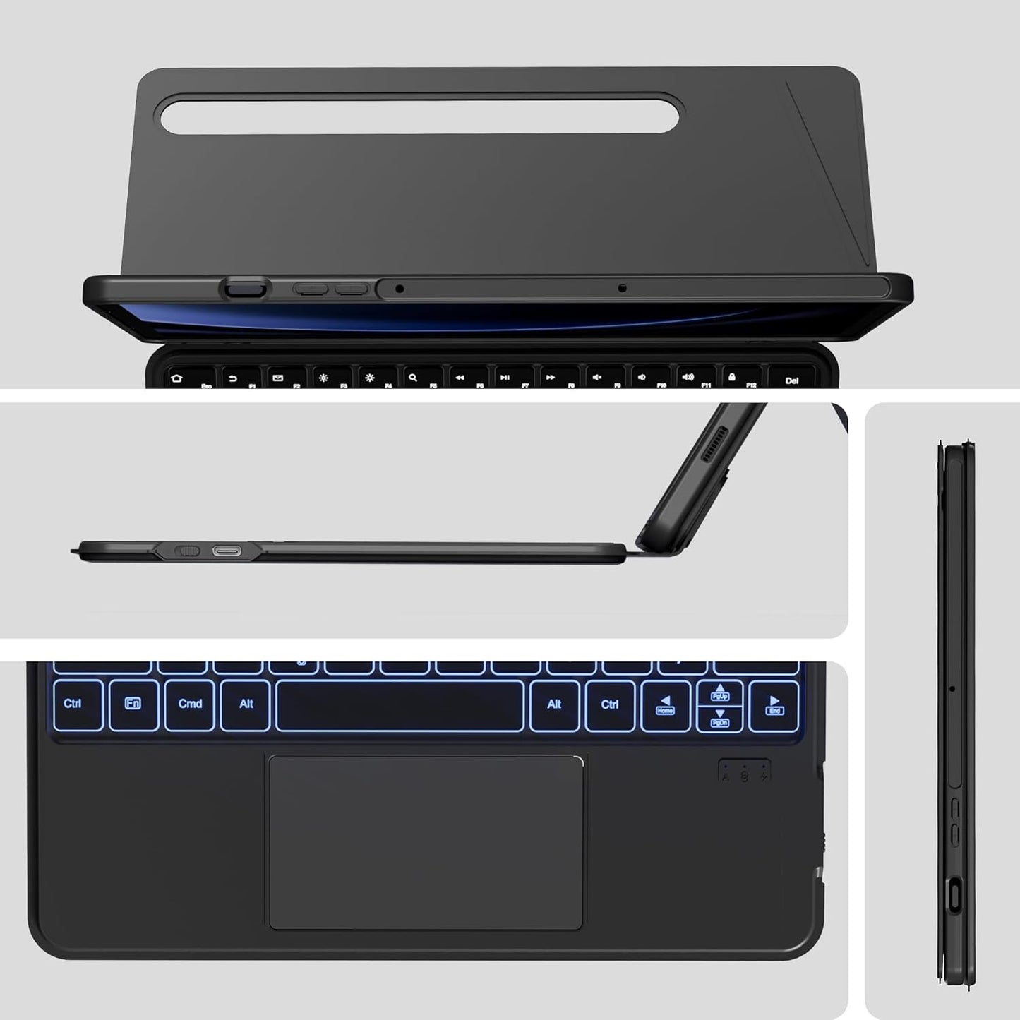 nimin Detachable Keyboard Cases for 12.4-inch Samsung Galaxy Tab S7+/S8+/S7FE, Built-in S Pen Holder, Trackpad, 7-Color Backlit, Shortcut Keys, Infinite Viewing Angles Stand, Auto Sleep/Wake