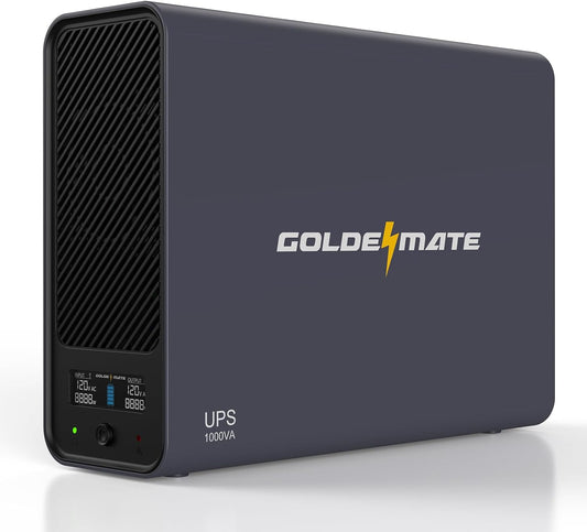 GOLDENMATE 1000VA/800W Lithium UPS Battery Backup and Surge Protector, Sinewave UPS System with LiFePO4 Battery(230.4 Wh), 2025 Upgraded Pro Ver. with Communication Port, 8 Outlets, LCD Display, Gray