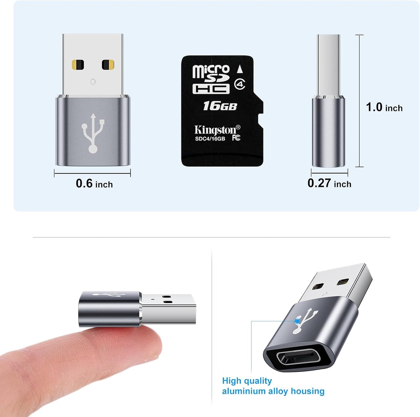USB to USBC Adapter 8 Pack,USB A to C Adapter,USBC Female to USBA Male OTG Connector,C Cable Converter for iPhone,iWatch,Car Play,USB Charger,Grey