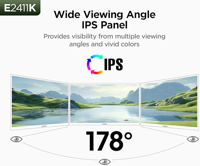 KOORUI 24 Inch 144Hz IPS Computer Monitor Full HD 1920 x 1080p Ultra-Slim Display with HDMI VGA, Adaptive Sync, 99% SRGB, VESA 100x100mm, Eye Care, Tilt, Black, E2411K
