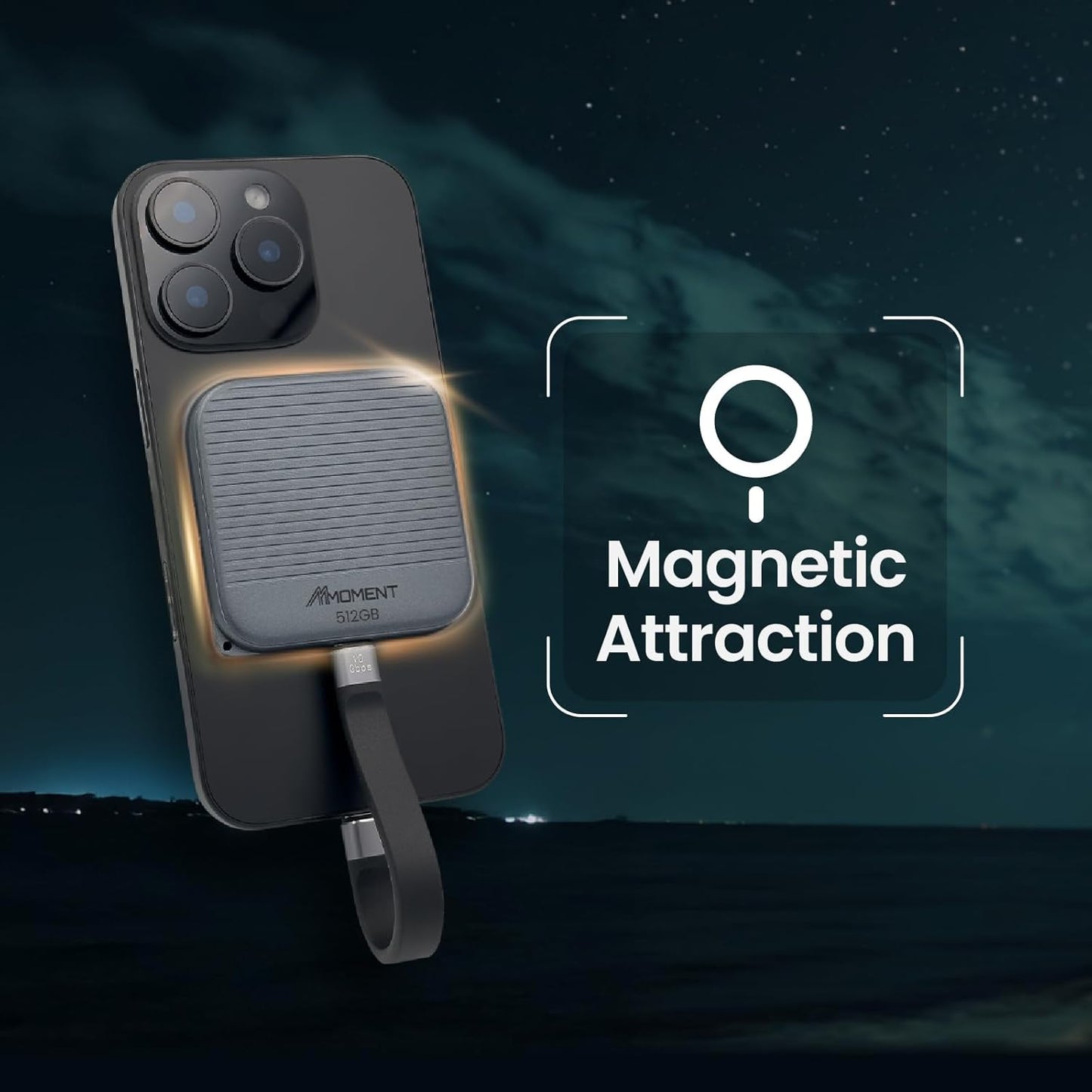 MMOMENT 512GB Magnetic External Portable SSD – 950MB/s Read – for ProRes 4K – Phone SSD Compatible with MagSafe, USB-C, USB-A, iPhone 15/16, Mac, PC (MU P100)