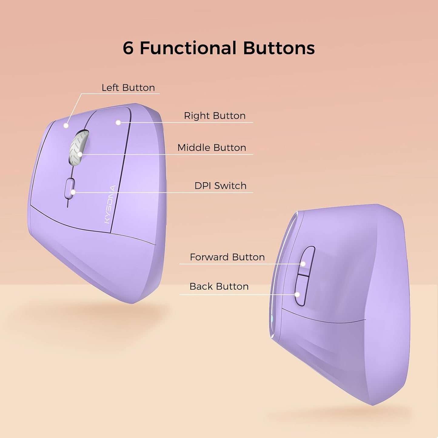 57° Ergonomic Wireless Tower Mouse, Vertical Quiet Ergo Mouse, Bluetooth(BT5.0,BT3.0)&2.4G, (800/1200/2400/2400/4000), 7 Buttons for Windows, macOS, iPadOS, Laptop, PC,Purple