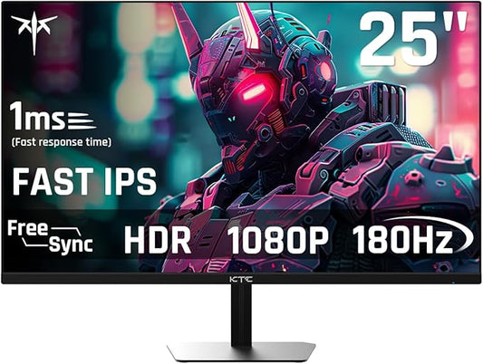 KTC 24.5'' Gaming Monitor, FHD 1080P 180Hz (Up to 200Hz) Fast IPS 128% sRGB Computer Monitor, HDR10, Adaptive Sync, Eye Care PC Gamer Monitor, HDMIx2, DP, VESA Mountable, Tilt Adjustable, H25T7