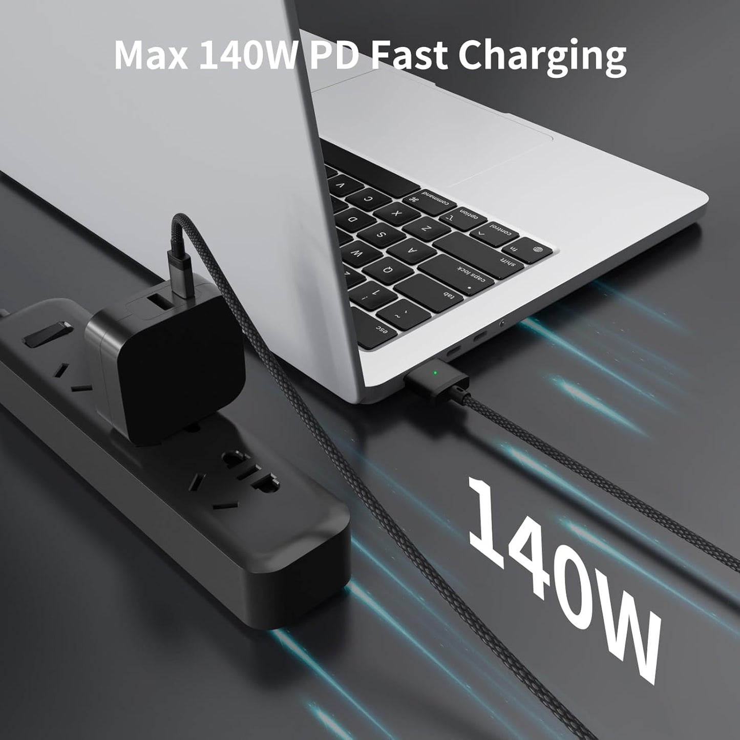 USB-C to Magnetic 3 Cable 140W, Safe Charging Cable Compatible with MacBook Pro 2021 M1 Pro & Max 14" 16", MacBook Air 2022 M2, Pro 2023 M2 Pro & Max 14" 16" - 6.6ft, Black
