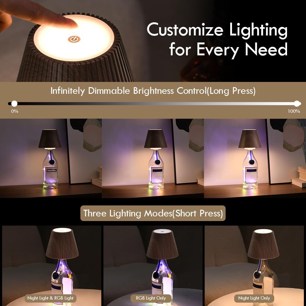 WILIT Wireless Bottle Lamp Shades for Table Lamps, 3-Level Brightness Rechargeable Light for Bottles, Bar Decorations for Home, Bar Decor with RGB Lights, Mini Cordless Lamp for Bedroom, House Gifts