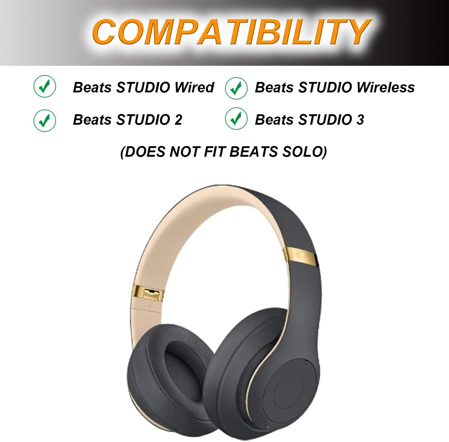 Replacement Ear Pads Cushions for Beats Studio（B0501、B0500），Beats Studio 2 & Studio 3 Wired & Wireless Headphones, Earpads with Soft Protein Leather, Noise Isolation Memory Foam - Grey (Titanium)