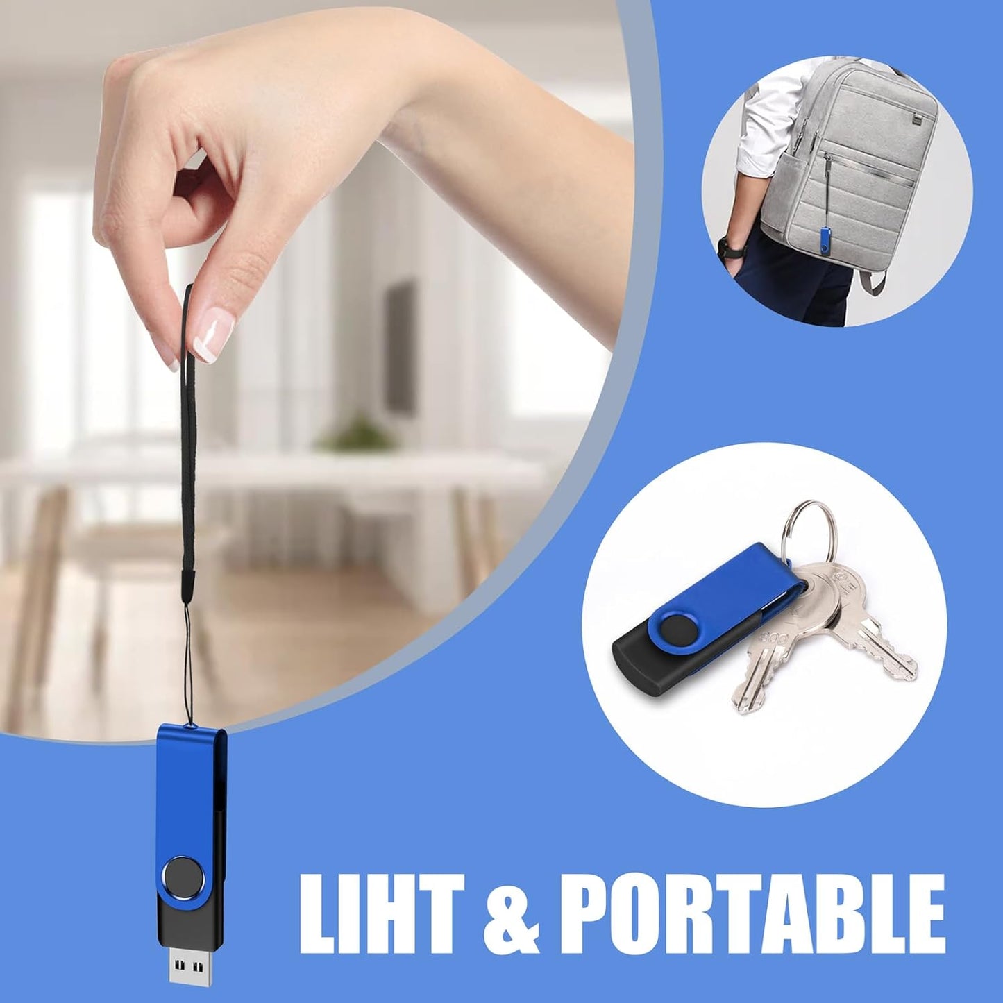 EASTBULL Flash Drive Bulk 2GB USB 50 Pack with Lanyards USB 2.0 Thumb Drive Bulk Memory Stick Swivel Pen Drive for Storage and Backup 2 GB 50 Pack, Blue