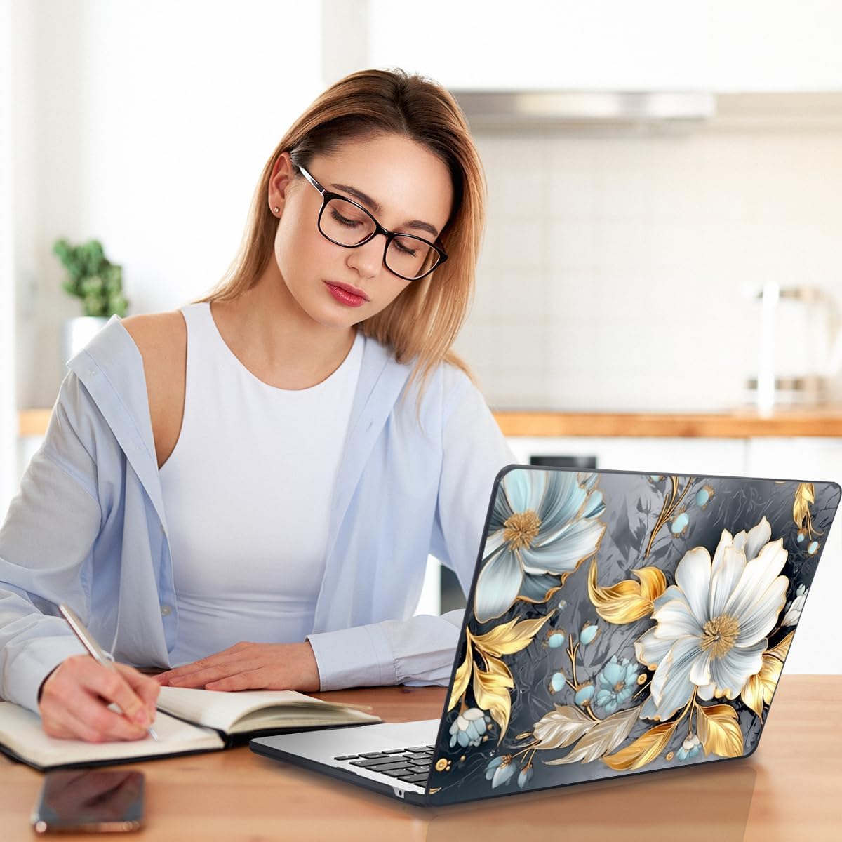 Teryeefi Compatible with M3 M4 MacBook Air 15 inch Case 2025 2024 2023 Release A3241 A3114 A2941, Hard Shell Cover & Keyboard Cover & Screen Protector & OTG Adapter - W-Modern Abstract Art