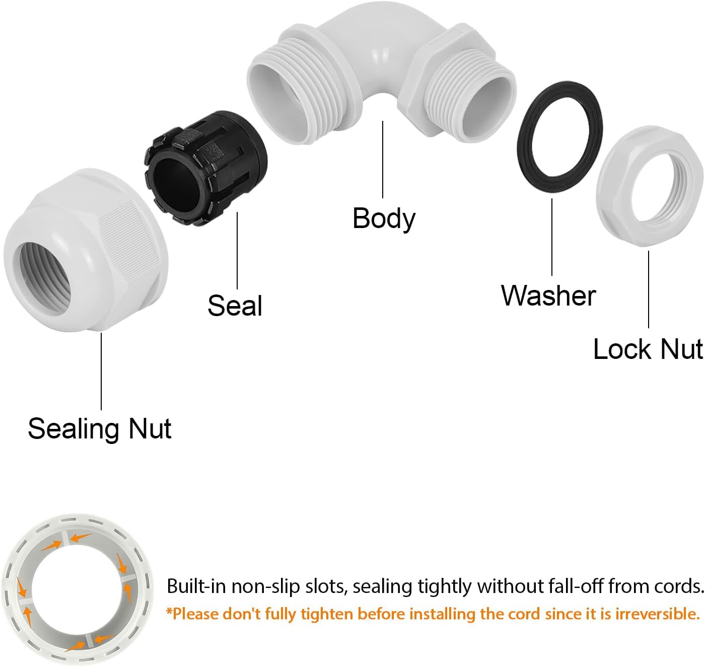 LeMotech M12 Cable Gland, 90 Degree Adjustable 4-8mm Strain Relief, Cord Connectors Nylon Joints with Gaskets, 2 Pcs, Grey