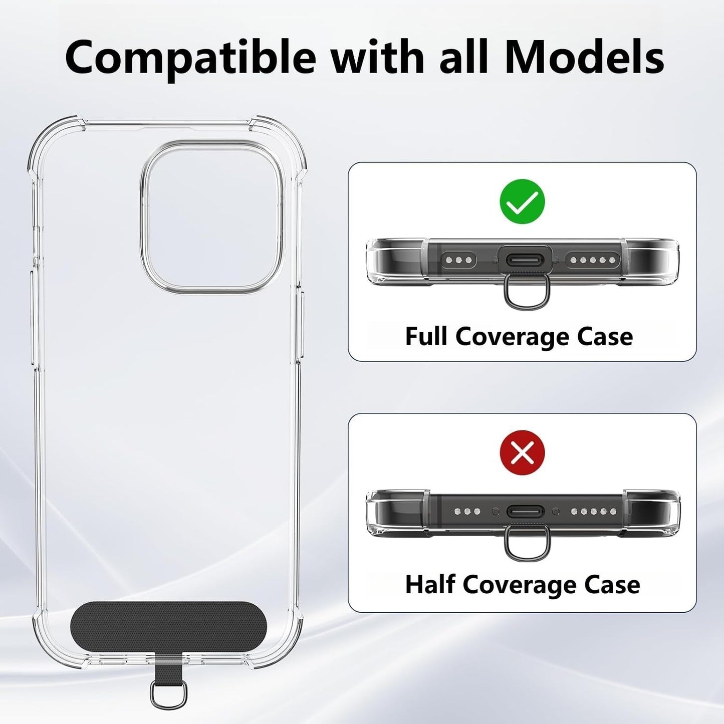 5 Pack Cell Phone Lanyard Patchs, Phone Tether Tab for iPhone, Phone Chain&Strap Replacement Part for All Fullcover Phone Cases - Black
