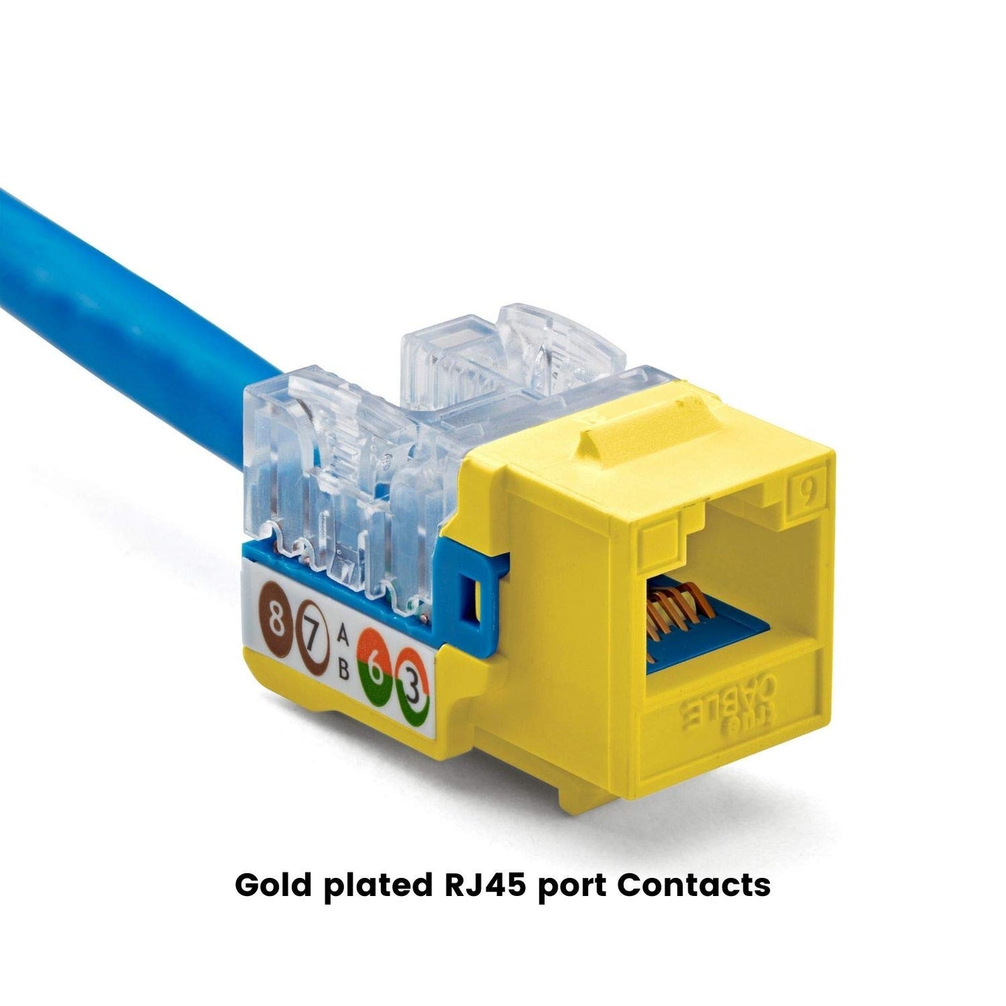 trueCABLE Cat6 Keystone Jack, Unshielded (UTP), 90 Degree Punch-Down, PoE++ (4PPoE) 100W, UL Listed, ETL Verified, ANSI/TIA Certified, Modular RJ45 Female, Yellow, 12 Pack