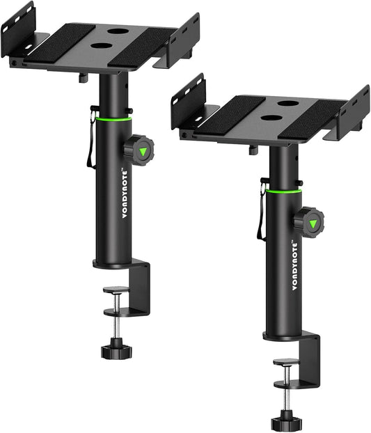 Set of 2 Dual Side Clamping Studio Monitor Stands Desktop Clamp Speaker Stands Height Adjustable Against The Wall Extendable Top Plate Mounted by Screws