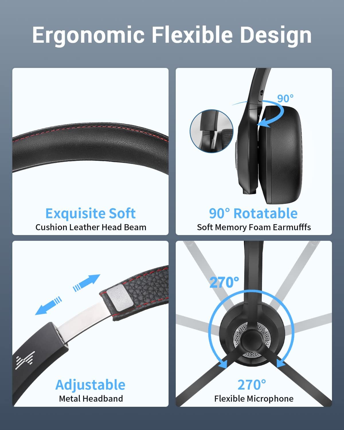Wireless Headset with AI Noise Cancelling Microphone Bluetooth Headset - Bluetooth V5.2 Headphones with USB Dongle & Mic Mute for Computer/Laptop/PC/iPhone/Android/Cell Phones
