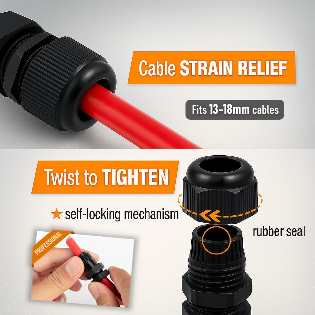 MGI SpeedWare 3/4" NPT Strain Relief Nylon Cord Grip Cable Glands, Black Plastic Grommet 4-Pack