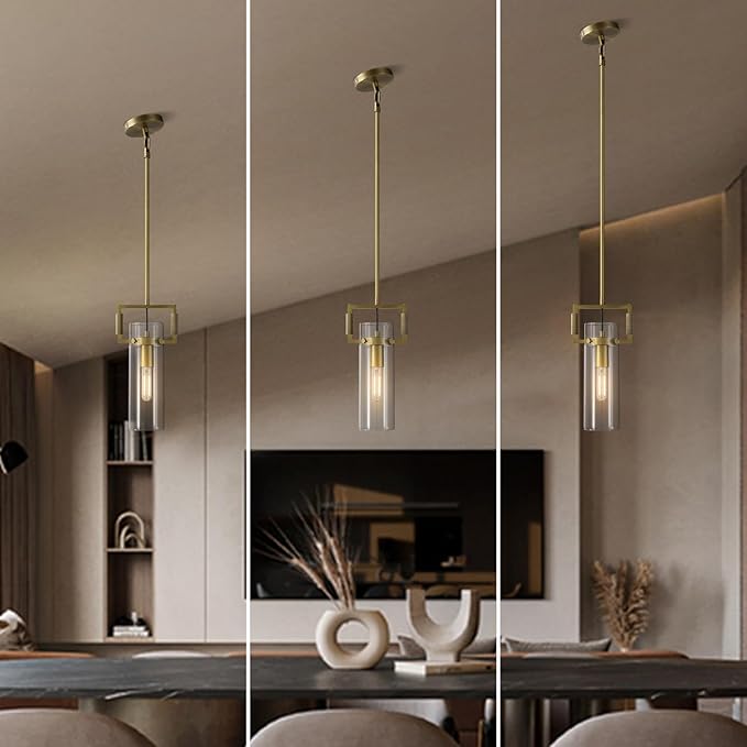 Brass Pendant Lights Kitchen Island, Modern Gold Pendant Lights,12Inch Glass Kitchen Pendant Lighting Over Island,Farmhouse Island Lights for Kitchen,Bathroom,Bedroom