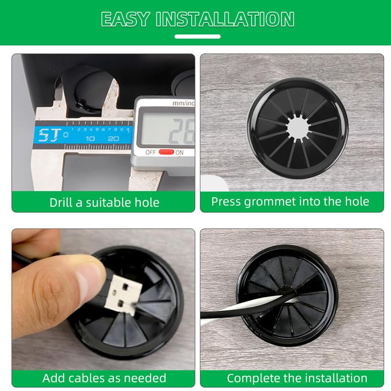 30PCS Cable Grommets, 1"(25mm) Desk Hole Cover Petal Shaped Buckle Type Nylon Snap Bushing Grommet, Wire Hole Cover Insert for Cables and Cords Management and Protection of Cabinet, Black