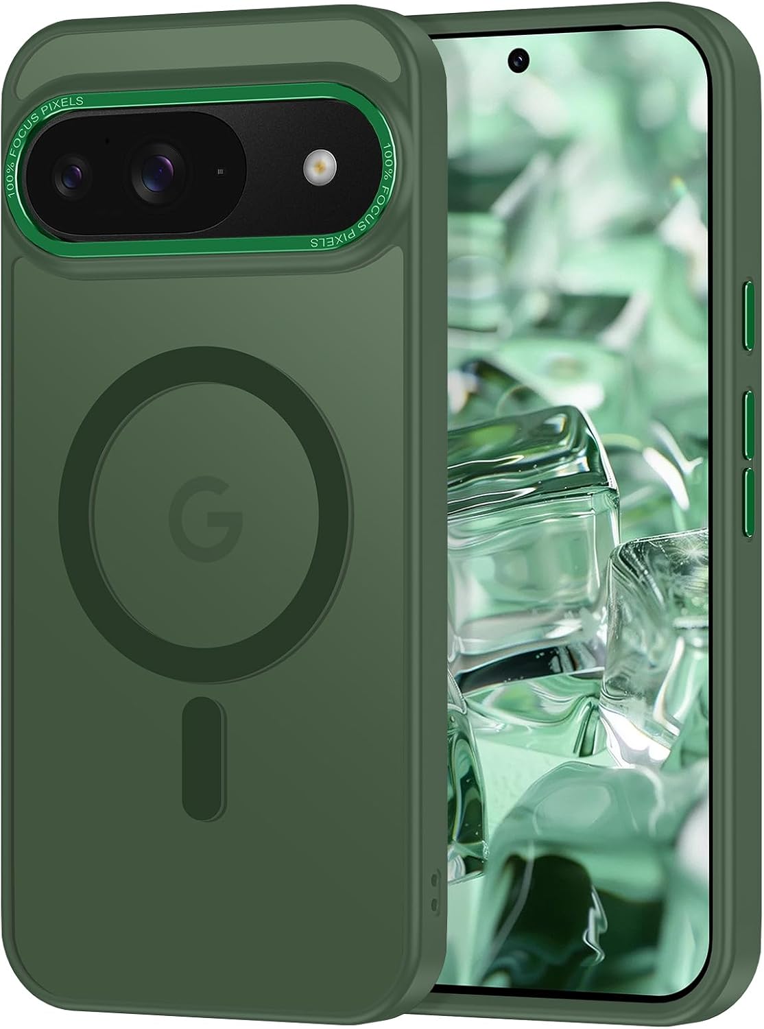 Magnetic for Google Pixel 9/Pixel 9 Pro Case, [Military Grade Drop Protection] [Compatible with MagSafe] Shockproof Slim Translucent Matte Anti-Slip for Women Girls Men Case, Forest Green