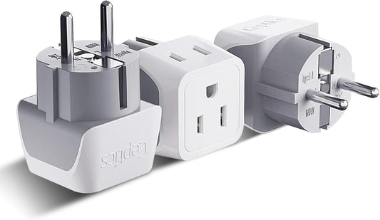 Ceptics Schuko Germany, France Plug Adapter, Dual Input - Ultra Compact Light Weight - Usa to Russia, South Korea Travel Adaptor Plug - Type E/F (3 Pack)