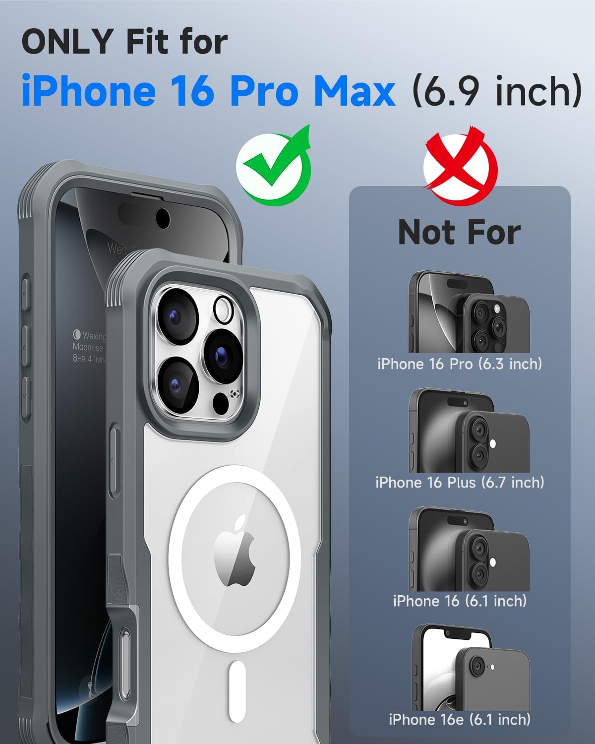 seacosmo for iPhone 16 Pro Max Case, Full Body Bumper with Built-in 9H Tempered Glass Privacy Screen Protector and Camera Lens Protector, Compatible with MagSafe, Shockproof Phone Cover, 6.9", Gray