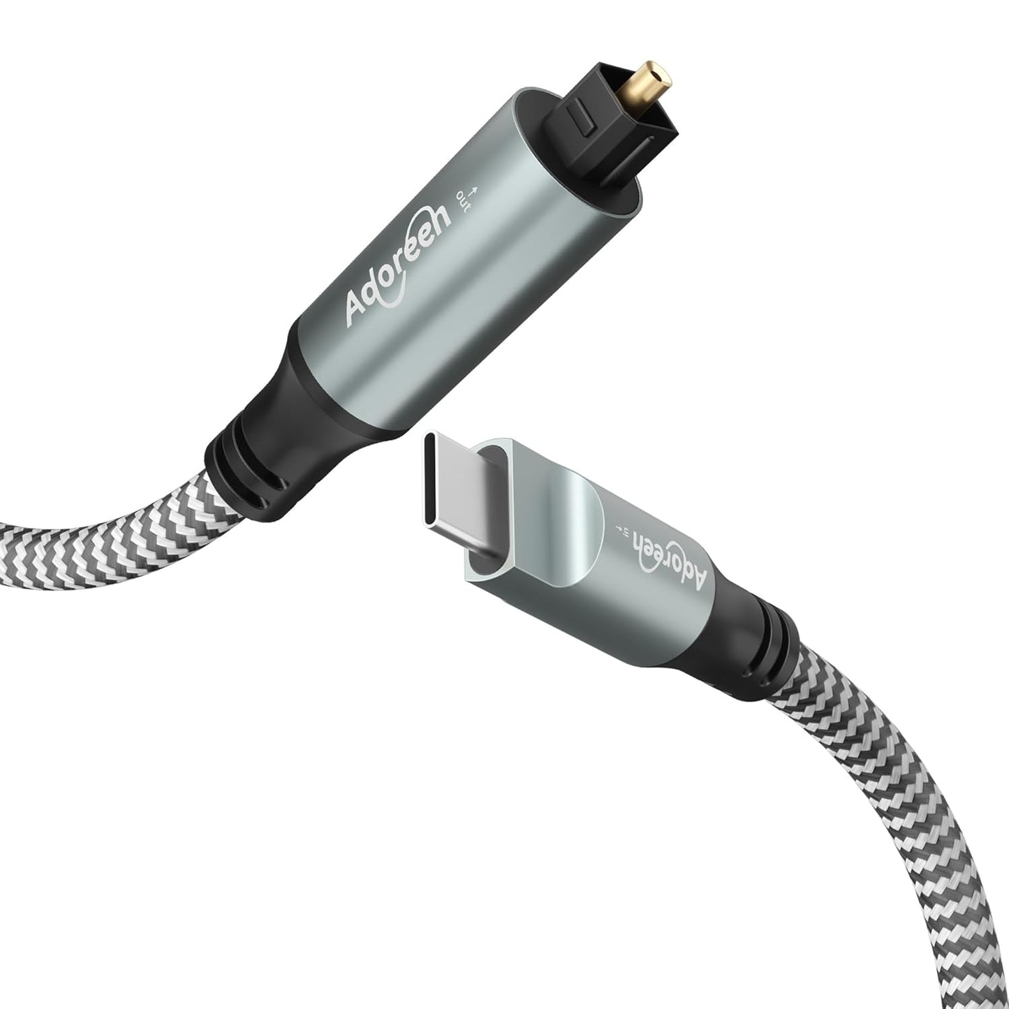 Adoreen Unidirectional USB C to Toslink Digital Optical Audio Cable 15 Ft, USB 2.0 Male to SPDIF Port Male Fiber Optic Adapter, Braided for TV/Soundbar, Sony PS5, Speaker-Not Toslink to USB