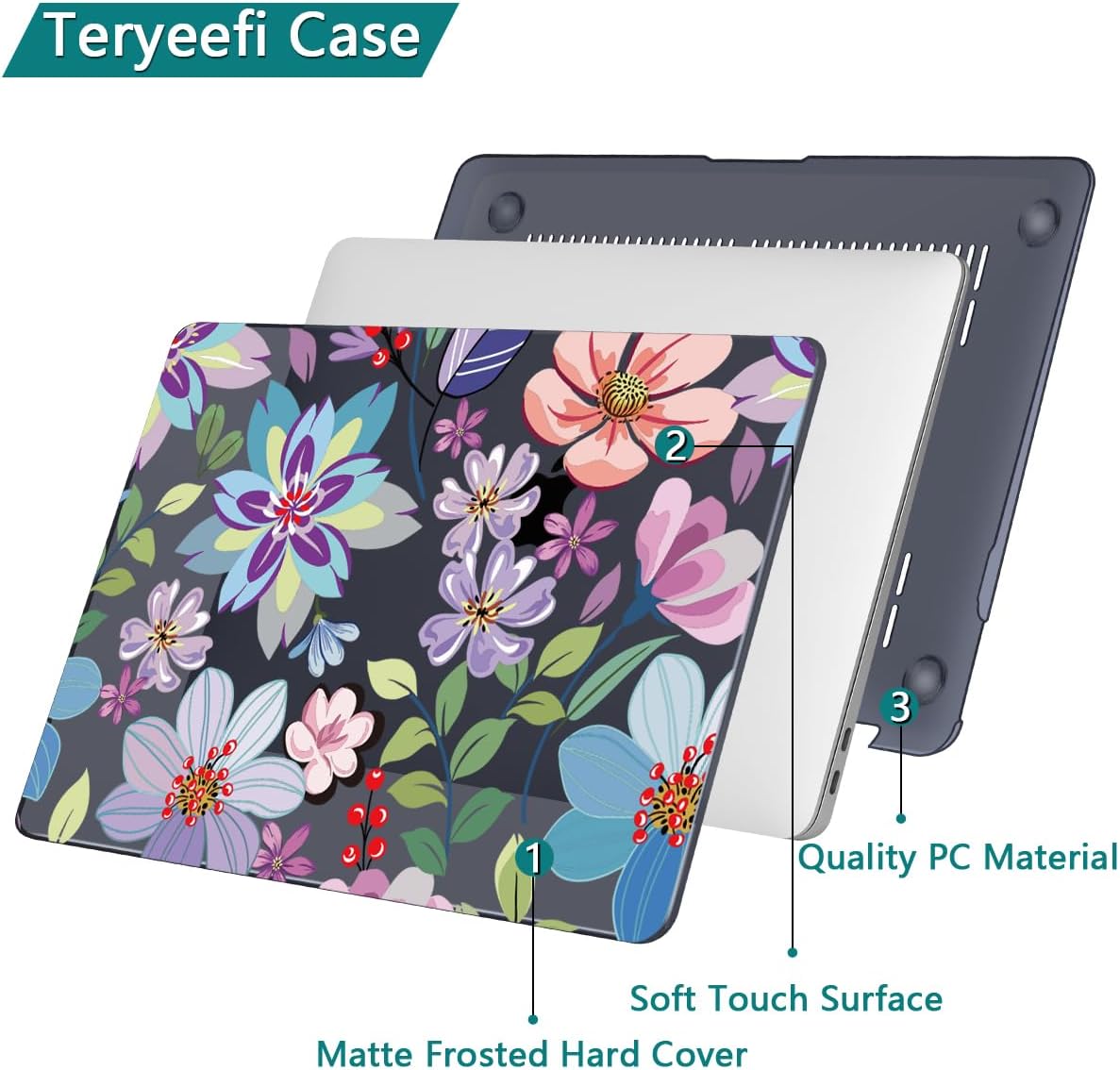 Teryeefi Case for M1 MacBook Air 13 inch 2020 2019 2018 fits Model A2337 A2179 A1932 with Retina Display & Touch ID, Plastic Hard Shell & Keyboard Cover & Screen Protector, Pretty Colorful Flower A004