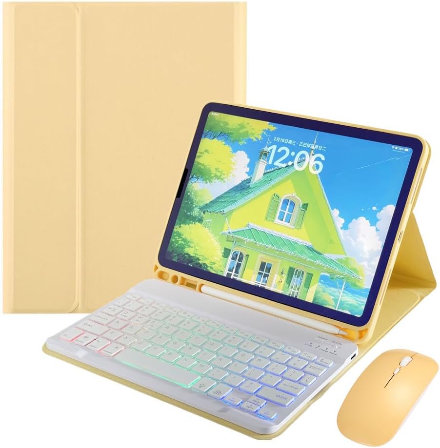 Rainbow Backlit Keyboard Case for iPad Pro 11 inch (M4) 2024 with Mouse and 7 Colors RGB Colorful Backlight Magnetic Detachable Bluetooth Keyboard Cover,Yellow