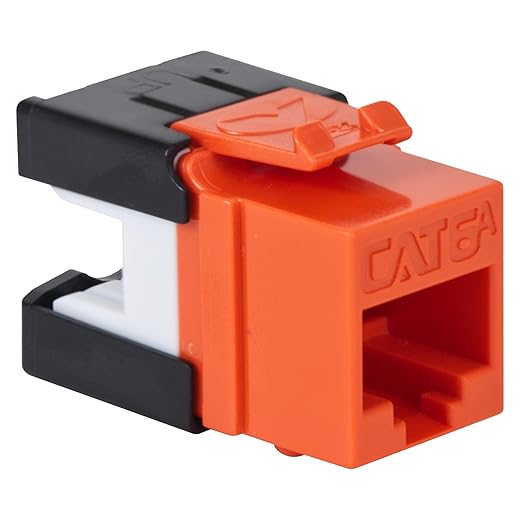 ICC CAT6A Keystone Jack with Slim Profile 180 Degree Punch Down, 10Gbps RJ45 UL Listed PoE++ TAA Compliant for Wall Plate or Patch Panel, Works with JackEasy Termination Tool, Orange