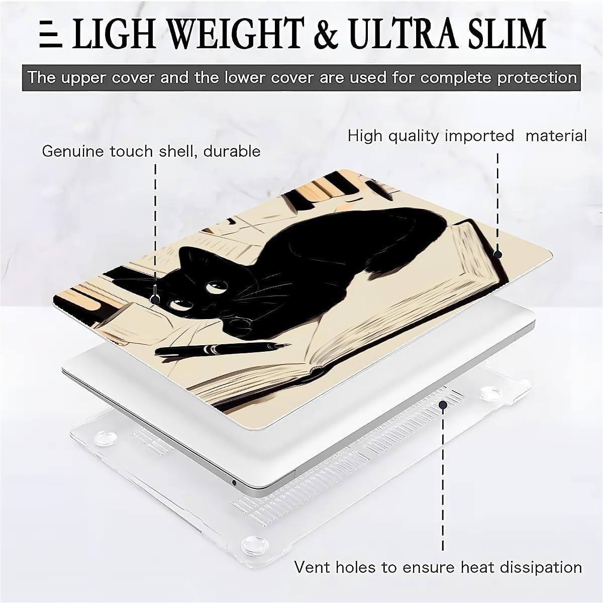Compatible with MacBook Air 13.3 13.6 Inch Case 2022 2021 2020 2019 Plastic Hard Shell Case Cover,13.3 Pro(A1706/A1708/A1989/A2159/A2289/A2338), Black Cat