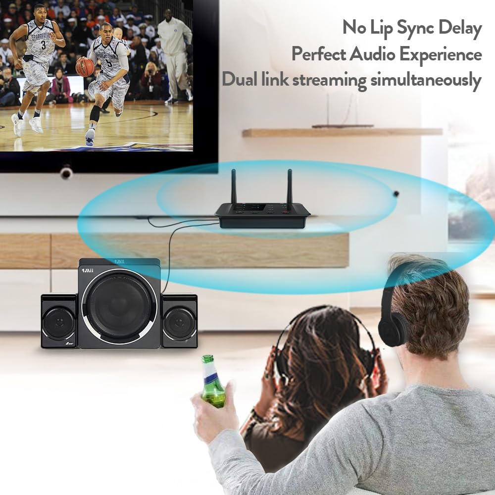 1Mii B03 Bluetooth 5.3 Transmitter Receiver for TV Home Stereo BT Headphones, aptX Low Latency & HD & AD Bluetooth Audio Adapter, Splitter for Wired & Wireless, Optical RCA AUX 3.5mm Inputs/Outputs