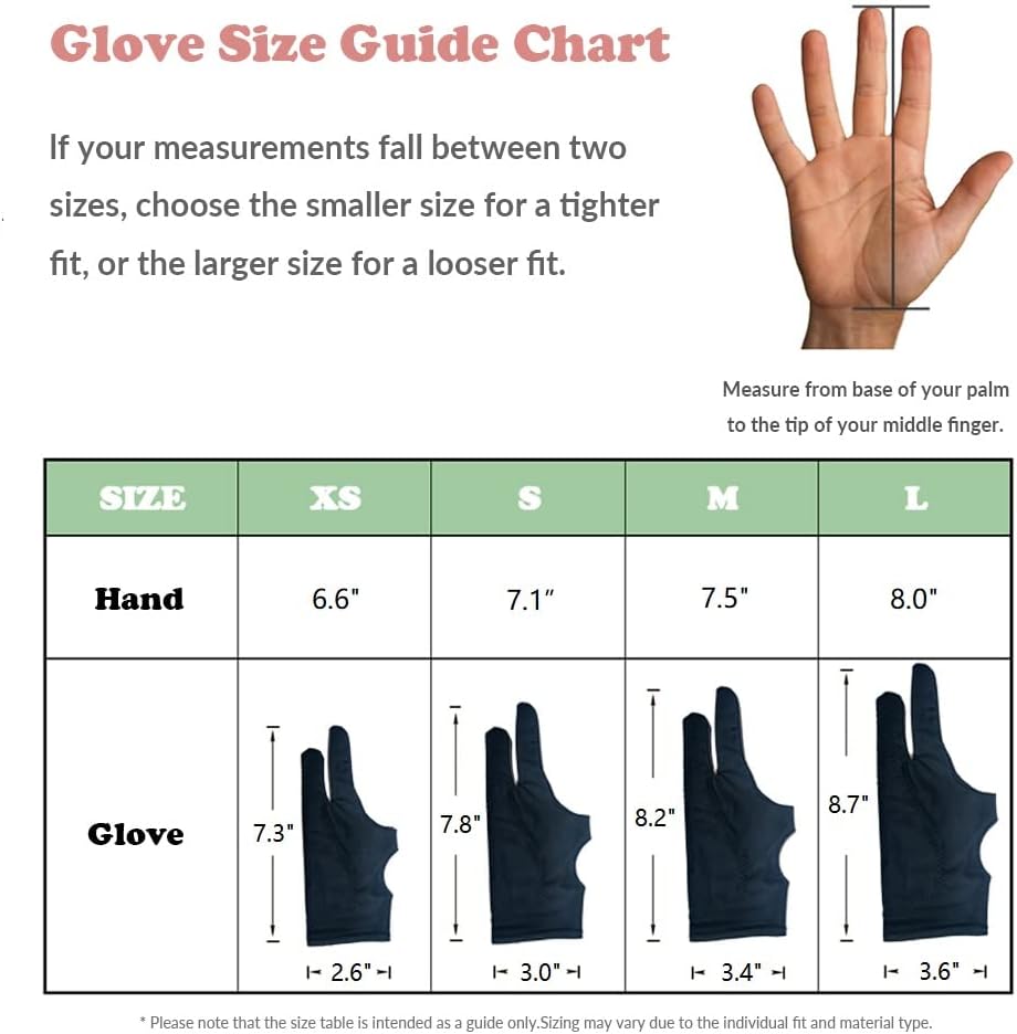Drawing Glove, 3-Layer Palm Rejection Digital Art Glove for Graphic Tablet, Artist Gloves with Two Fingers for iPad, Paper Sketching, Smudge Guard (2 PCS, Middle)