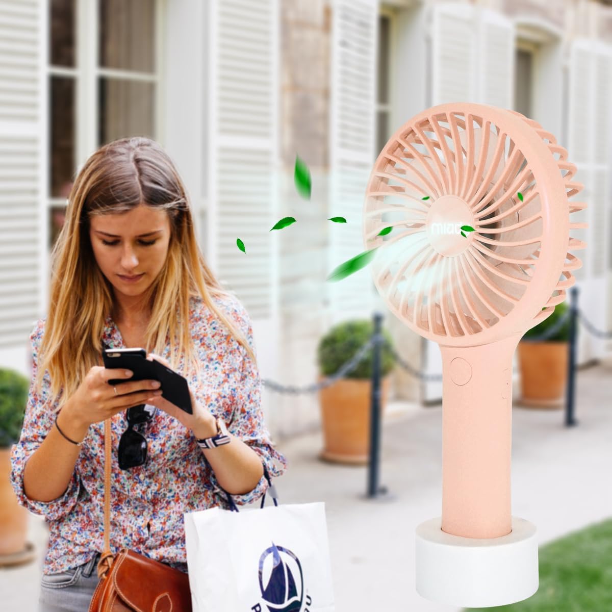 Miady 2-Pack Upgraded 5000mAh Portable Handheld Fan 3 Speed Mini USB Strong Wind 7-20 Hours Runtime Personal Electric for Travel Office Outdoor (Cream Blue+pink)