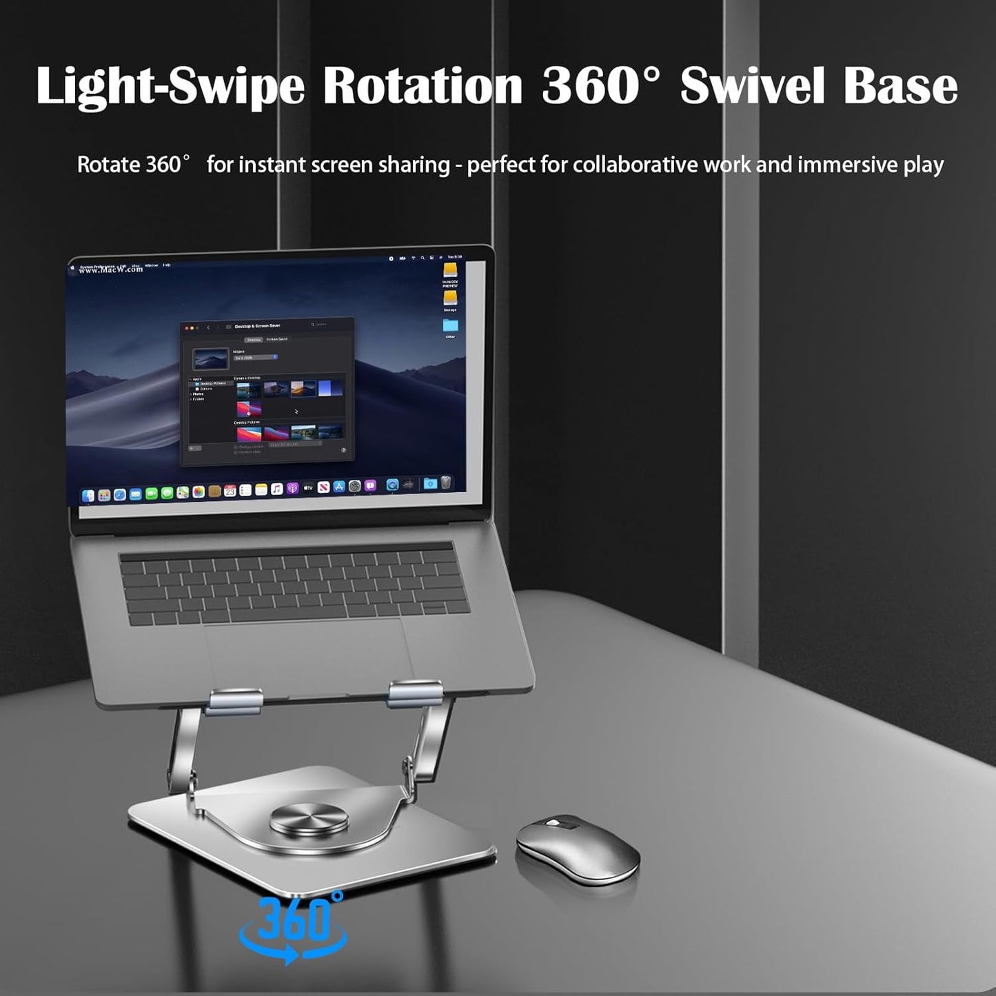 Laptop Cooling Pad 360° Rotating Laptop Stand with 5" Turbo Cooling Fan, 2 Adjustable Angle and 0-12 inches Tall Adjustable Cooling Pad Fits 10-17.3" laptops Pads
