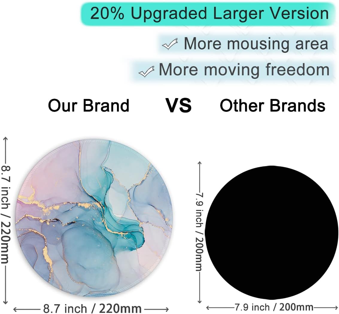 ITNRSIIET Round Mouse Pad with Stitched Edge Premium-Textured Waterproof Non-Slip Rubber Base Desktop Protection Mat Diameter 8.7 inches, Color Textured Marble