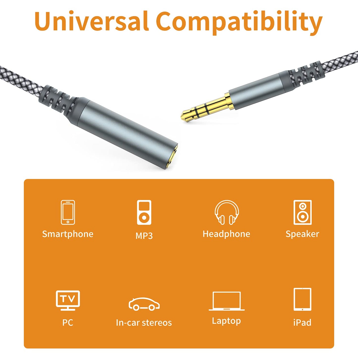 MCSPER Headphone Extension Cable, [2-Pack, 6.6ft Hi-Fi ] 3.5mm Extension AudioMale to Female Aux Adapter Hi-Fi Sound Stereo Extender Cord for Headset, iPhone, iPad, Smartphones, Tablets & More (Grey)
