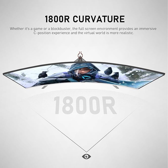 Gawfolk 27 Inch PC Computer Screen,1800R Curved Gaming 180Hz Monitors, FHD1080p 1ms Without Bezel, freesync, 98% sRGB,178 ° Angle View HDMI DisplayPort, Compatible with Wall-Mounted100*100MM-White