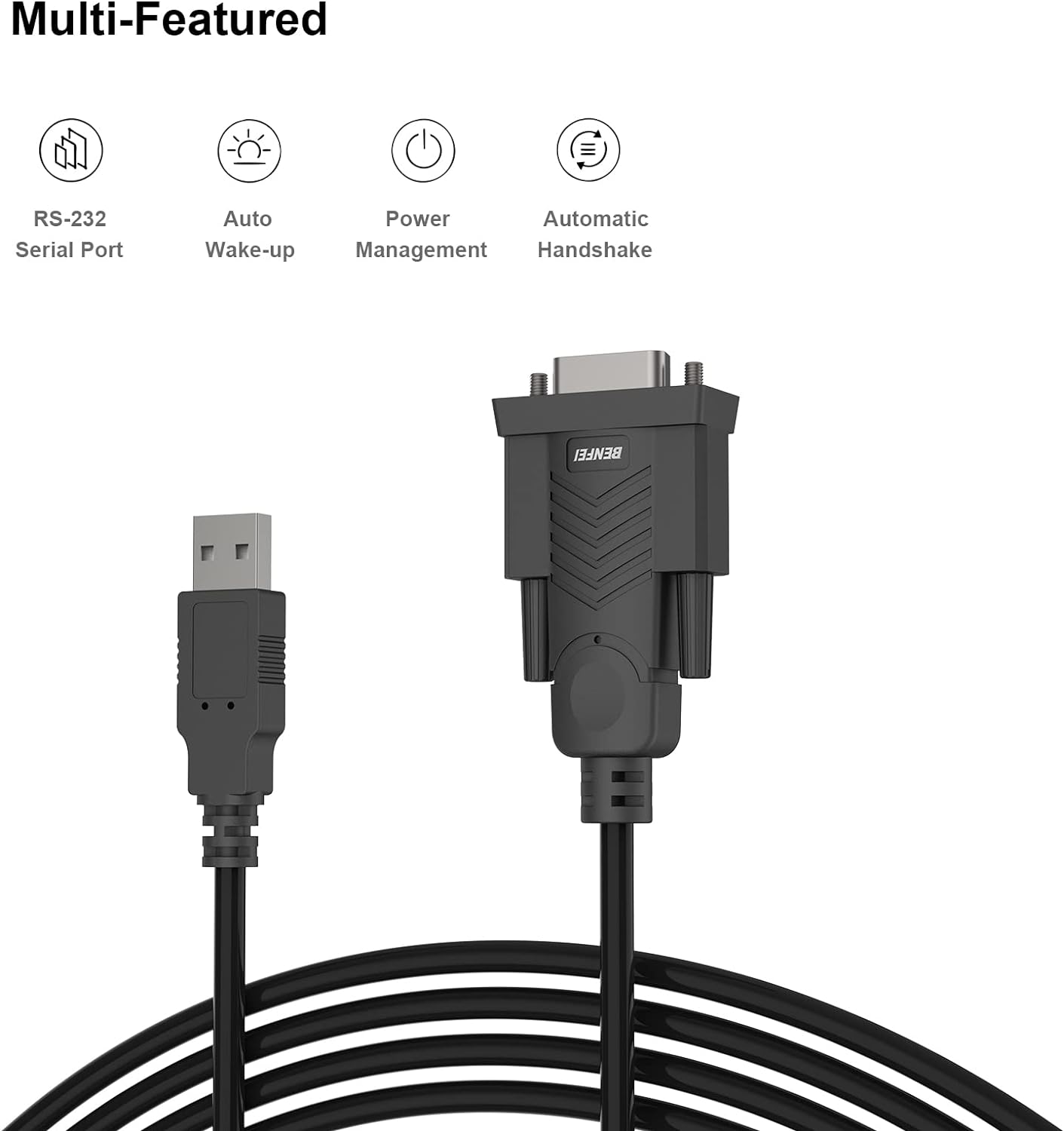 BENFEI USB to Serial Adapter, USB to RS-232 Male (9-pin) DB9 Serial Cable, Prolific Chipset, Windows 11/10/8.1/8/7, Mac OS X 10.6 and Above, 1.8M（Not VGA）