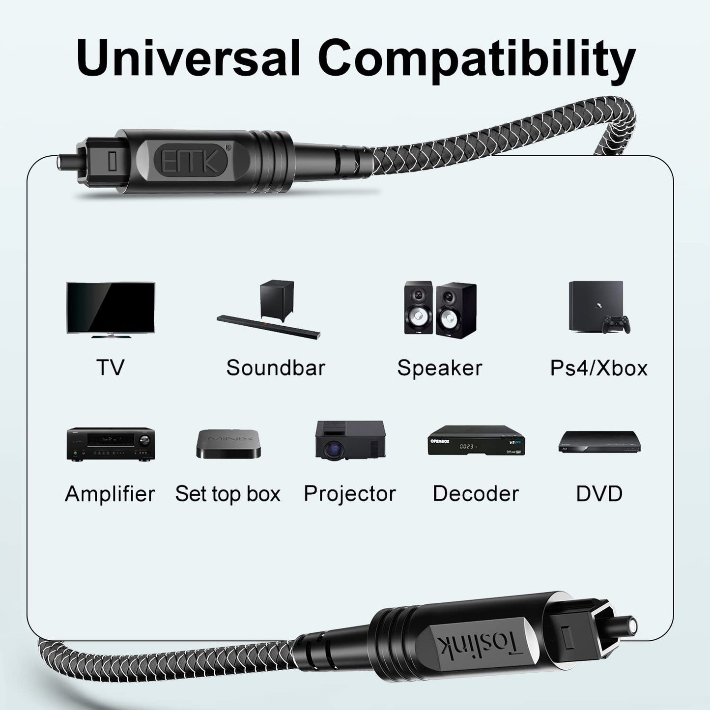 EMK Digital Optical Audio Cable [3 Feet/1M] - Slim Nylon Braided Toslink Fiber Optic Cable for Sound Bar, TV, Home Theater, PS4, Xbox, Blu-Ray Player & More - High-Speed SPDIF (Black1)