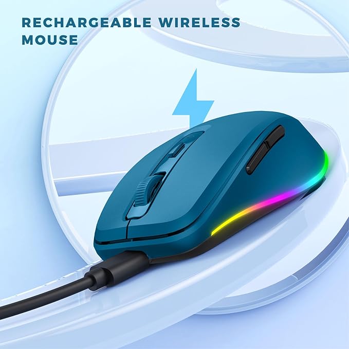 PEIOUS Wireless Mouse Jiggler - LED Wireless Mice with Build-in Mouse Mover, Rechargeable Moving Mouse for Laptop with Undetectable Random Movement Keeps Computers Awake - Dark Blue