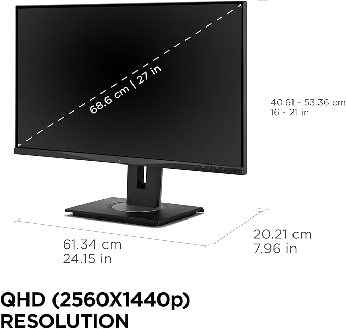 ViewSonic VG2748A-2K 27 Inch IPS QHD Ergonomic Monitor with Ambient Light Sensor, Auto Screen Dimmer, Screen Privacy Alert, USB Hub, DisplayPort, HDMI, and VGA for Home and Office