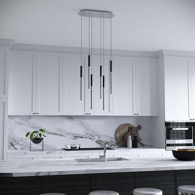 ALTAIR 6 Mini Pendant Lighting Black-Nickel - LED Hanging Light Fixture for Kitchen Island, Bar, Foyer - Cluster Pendants - Dimmable, Adjustable Wire, Lamp Bulb Included