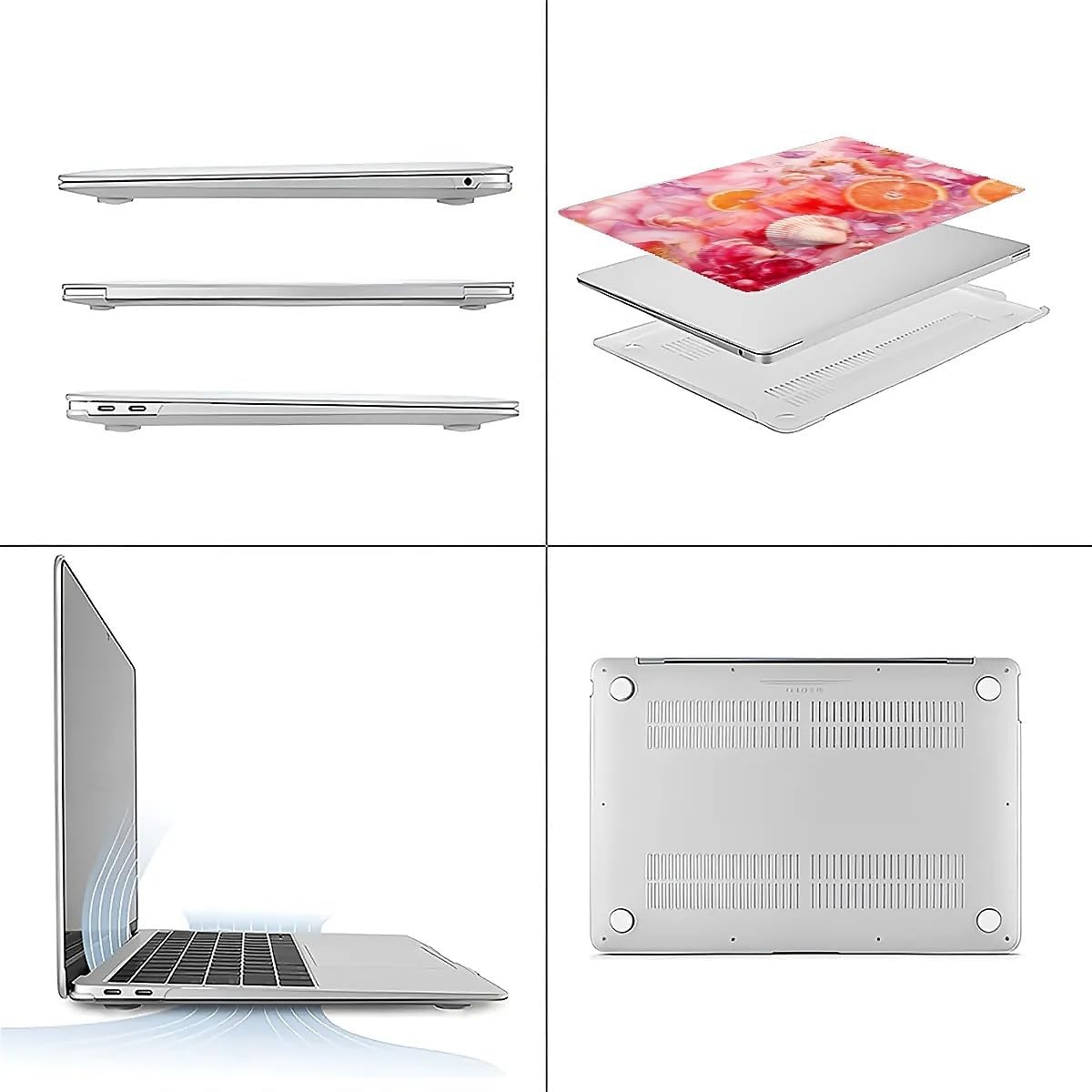 Compatible with MacBook Air 13.3 13.6 Inch Case 2022 2021 2020 2019 Plastic Hard Shell Case Cover,13.3 Air (A1932/A2179/A2337), Pink Floral with Sea Shells